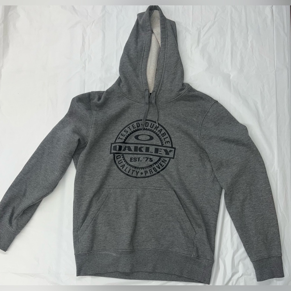 Oakley LOGO Mens Hoodie Size Small Gray Pullover Sweatshirt